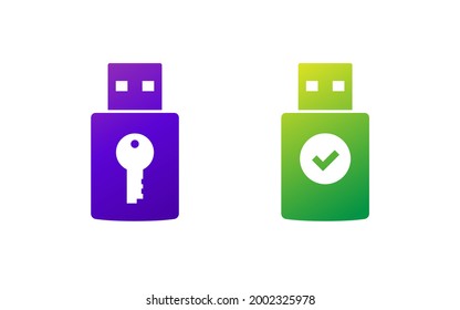 usb stick security key vector icons