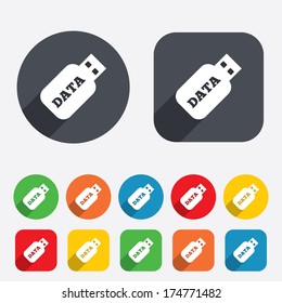 Usb Stick sign icon. Usb flash drive button. Circles and rounded squares 12 buttons. Vector