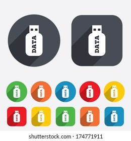 Usb Stick sign icon. Usb flash drive button. Circles and rounded squares 12 buttons. Vector