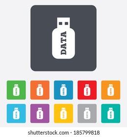 Usb Stick sign icon. Usb flash drive button. Rounded squares 11 buttons. Vector