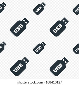 Usb Stick sign icon. Usb flash drive button. Seamless grid lines texture. Cells repeating pattern. White texture background. Vector