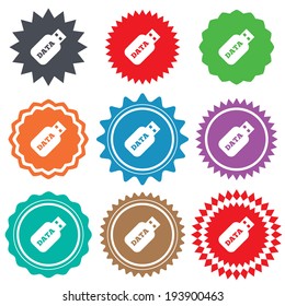 Usb Stick sign icon. Usb flash drive button. Stars stickers. Certificate emblem labels. Vector