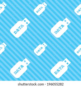 Usb Stick sign icon. Usb flash drive button. Seamless diagonal lines texture. Blue grunge texture background. Vector