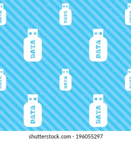 Usb Stick sign icon. Usb flash drive button. Seamless diagonal lines texture. Blue grunge texture background. Vector