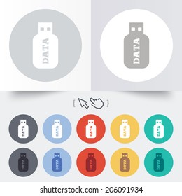 Usb Stick sign icon. Usb flash drive button. Round 12 circle buttons. Shadow. Hand cursor pointer. Vector