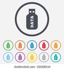 Usb Stick sign icon. Usb flash drive button. Round circle buttons with frame. Vector