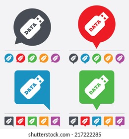 Usb Stick sign icon. Usb flash drive button. Speech bubbles information icons. 24 colored buttons. Vector