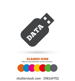 Usb Stick sign icon. Usb flash drive button. Classic flat icon. Colored circles. Vector