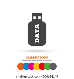 Usb Stick sign icon. Usb flash drive button. Classic flat icon. Colored circles. Vector