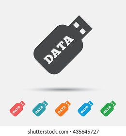 Usb Stick sign icon. Usb flash drive button. Graphic element on white background. Colour clean flat usb icons. Vector