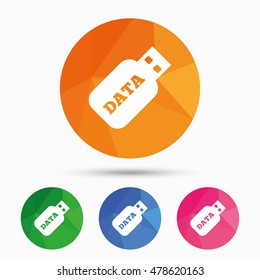 Usb Stick sign icon. Usb flash drive button. Triangular low poly button with flat icon. Vector