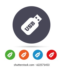 Usb Stick sign icon. Usb flash drive button. Round colourful buttons with flat icons. Vector