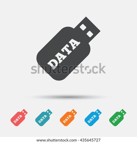 Usb Stick sign icon. Usb flash drive button. Graphic element on white background. Colour clean flat usb icons. Vector