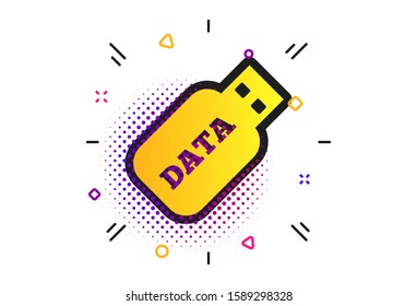 Usb Stick sign icon. Halftone dots pattern. Usb flash drive button. Classic flat memory drive icon. Vector