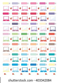 Usb stick,laptop,cpmputer and orange. Minimalistic .Flat Design and Colors.Printable Planner stickers for journaling,school,office,scrapbook,etc.Isolated.Graphic Resources vector set elements