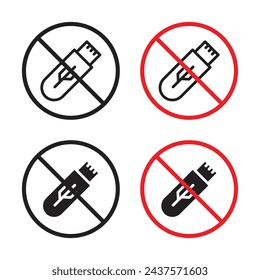 USB Storage Devices Prohibition Vector Icon Set. Flash Drive Usage Ban vector symbol for UI design.