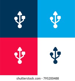 USB Symbol  four color material and minimal icon logo set in red and blue