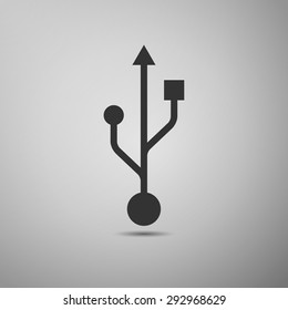 USB Symbol Icon On Grey Background. Vector Illustration