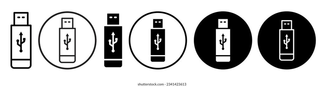 Usb symbol Icon. Removable pen drive socket vector set collection. Flat outlined flash backup device to save data and information. Sign of portable cable for file sharing storage memory stick web icon
