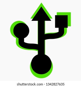 USB symbol vector icon on green background.