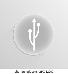 USB symbol,vector on a white button with shadow 