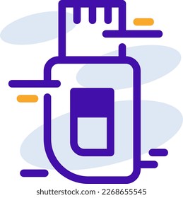 Icono de tecnología USB con un estilo de contorno morado anaranjado. Concepto, digital, datos, abstracto, red, internet, tecnología. Ilustración vectorial