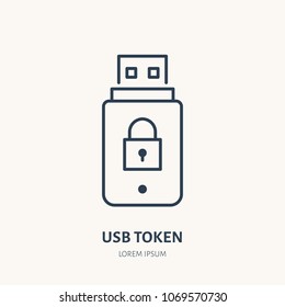 Usb token, identity vector flat line icon. Electronic security sign, banking technology.