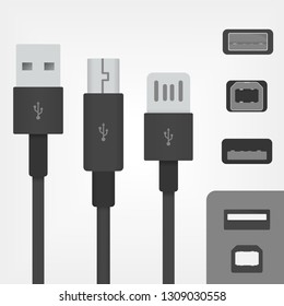 Usb Type B Socket Cables Adapters Stock Vector (Royalty Free) 592711274 ...