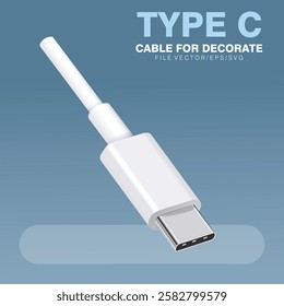 Usb type c cable white color on background for decoration