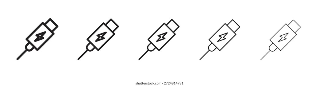 USB tipo c ícone vetores de símbolos lineares. Conjunto de traçados editável