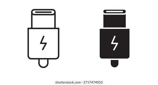 Ícones USB tipo c. Pixel perfeito. Ícone de contorno de vetor. Conceito de logotipo plano.