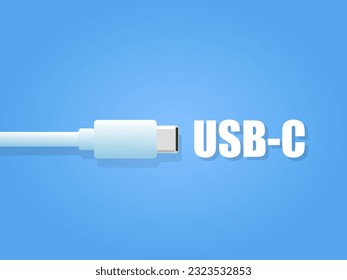 Ilustración vectorial aislada USB tipo c sobre fondo azul. Tecnología de la información y concepto de conexión.