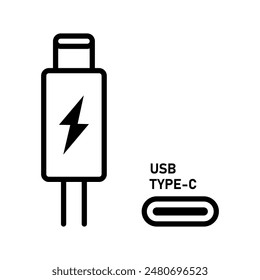 Icono del cargador del puerto del tipo C del USB aislado sobre fondo blanco.