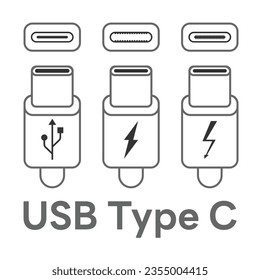 USB Type C portable flat design for connect and changer smartphone gadgets or device. 