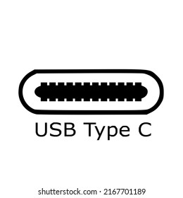 USB Type C symbol.black and white stripes.Input jack for smartphones.Isolated vector illustration on a white background.