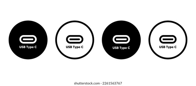 Conjunto de iconos vectoriales Usb Tipo C. Símbolo de disco Usb. Signo de flash Usb