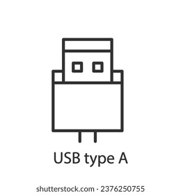 Cable USB tipo A, icono lineal. Línea con trazo editable