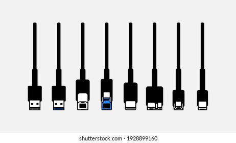 USB type computer cable illustration icon sign symbol pictogram set