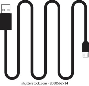 Icono USB tipo A con cables largos, icono simple, se puede usar como simulación, 