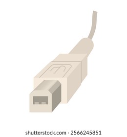 USB Type-B. Connector for devices such as printers and some external hard drives. Wired technology. Electrical goods and power adapters. Vector illustration isolated on transparent background.