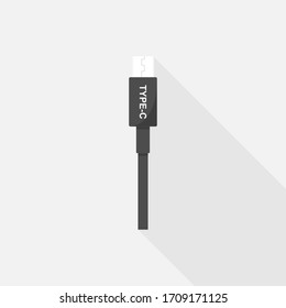 USB Type-C cable connector, Smartphone charger cable, Vector design of flat icon on isolated background.