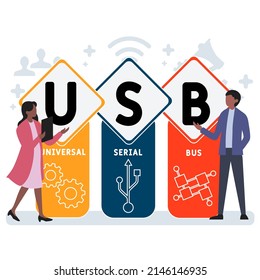 USB Universal Serial Bus acronym. business concept background.  vector illustration concept with keywords and icons. lettering illustration with icons for web banner, flyer, landing pag