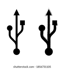 USB vector icon. USB Icon in Grunge Style. A set of two USB icons. Icons isolated. Vector illustration.