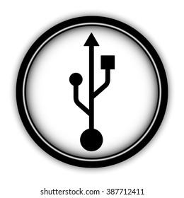 usb - vector icon; round  button with shadow