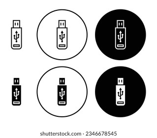 Juego de iconos del vector USB. símbolo del cable del puerto USB. símbolo de tipo USB de banco de energía en color negro.