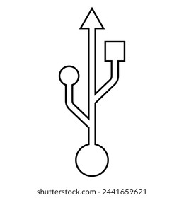 Icono de vector USB. Señal simple del puerto del conector negro. Símbolo del cable de datos del zócalo USB del ordenador. Conecte la señal USB del dispositivo externo.
