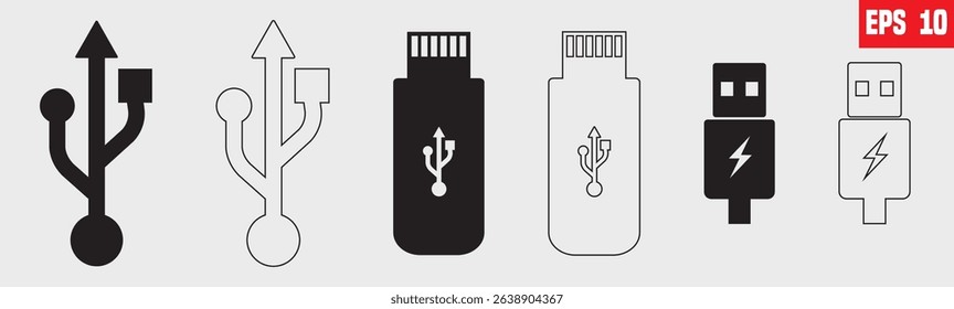 USB vector icon with a white background, for logos, templates and web illustrations. Flash disk icon vector