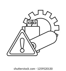 usb warning gear on white background