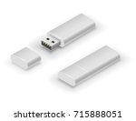 USB white big flash pen drive, black flash disk. Vector illustration in 3D looks isometry