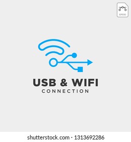 usb wifi connection communication creative logo template vector illustration